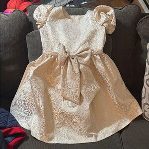 Rare Editions Cream Brocade Kids Dress with Bow